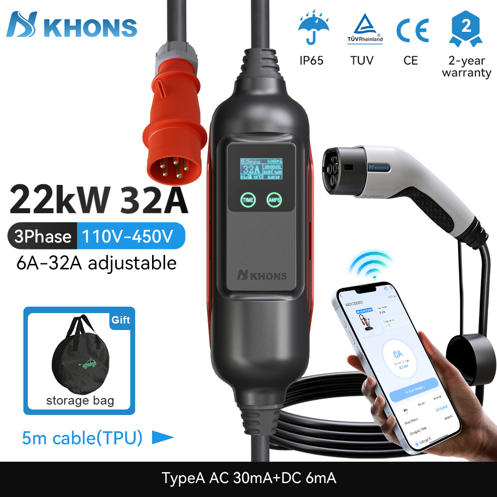 Smart Home For Pc - Khons Draagbare EV-oplader Type2 32A 22KW