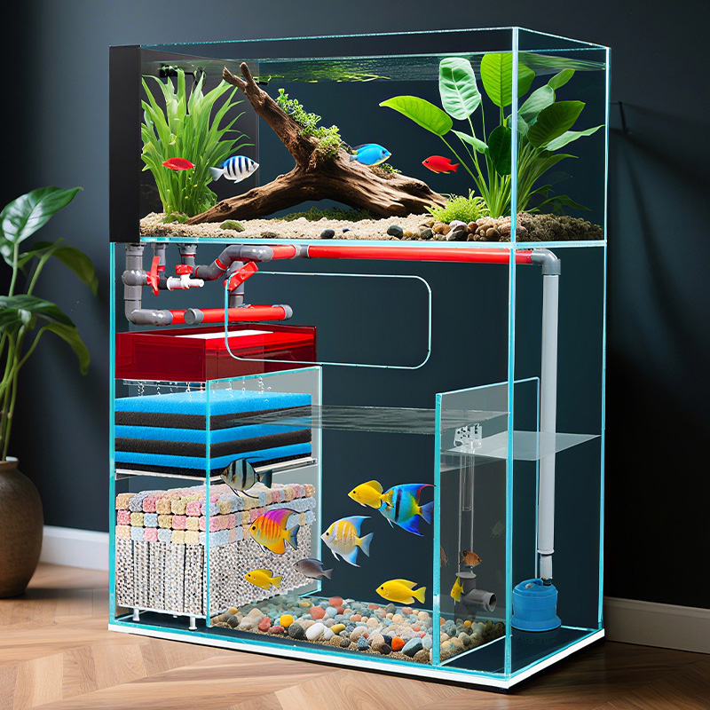 Smart Home Living Room - Dubbellaagse vrijstaande ultra-heldere glazen filterzuurstofgeïntegreerde vierkante