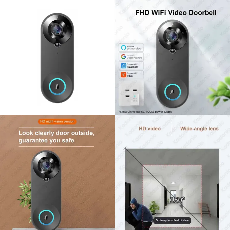 Video Doorbell - Kadonio 1080P WiFi Video Deurbel PIR